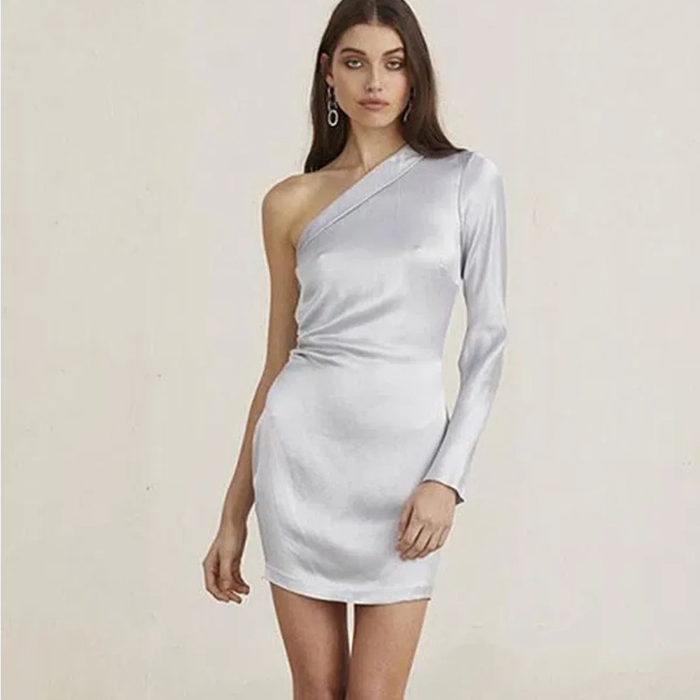 bec + bridge Sleek Silver One-Shoulder Dress